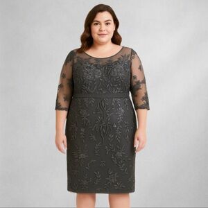 JJ's House  Formal Sheath Dress 12  Knee Length Steel Gray